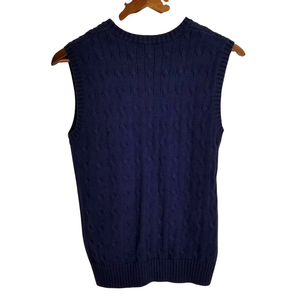 Polo Ralph Lauren Cable-Knit Cotton V-Neck Sweater Vest Navy Men M Preppy Japan
